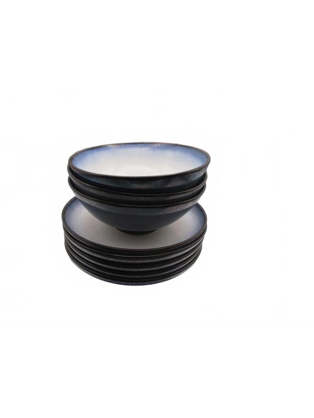 Sango Concepts Midnight Mist Black Gray Ceramic Dinnerware Set 3 Bowls 5 Plates